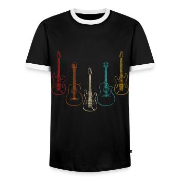 Instrument de musique guitare - T-shirt contrasté Homme - noir/blanc - Devant - AI Model Female 172 light (172cm) & AI Model Male 178 light (178cm)