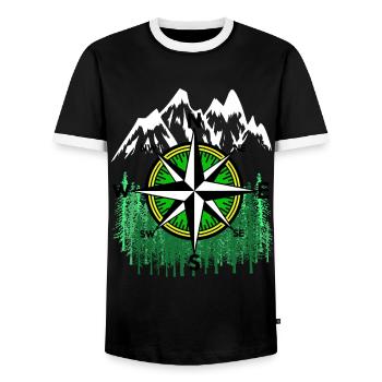 Wilderness Mountains Mountain Compass Windrose Mountains - Men's Ringer Shirt - black/white - Front - AI Model Female 172 light (172cm) & AI Model Male 178 light (178cm)