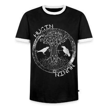 Nordische Weisheit Hugin und Munin im Lebensbaum - Männer Kontrast-T-Shirt - Schwarz/Weiß - Vorne - AI Model Female 172 light (172cm) & AI Model Male 178 light (178cm)