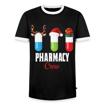 Pharmacy Crew Funny Christmas Gift for Pharmacist - Men's Ringer Shirt - black/white - Front - AI Model Female 172 light (172cm) & AI Model Male 178 light (178cm)