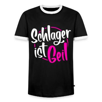 Schlager music - Men's Ringer Shirt - black/white - Front - AI Model Female 172 light (172cm) & AI Model Male 178 light (178cm)