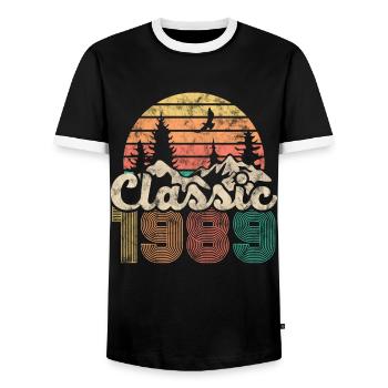 Birthday vintage 1989 retro - Men's Ringer Shirt - black/white - Front - AI Model Female 172 light (172cm) & AI Model Male 178 light (178cm)