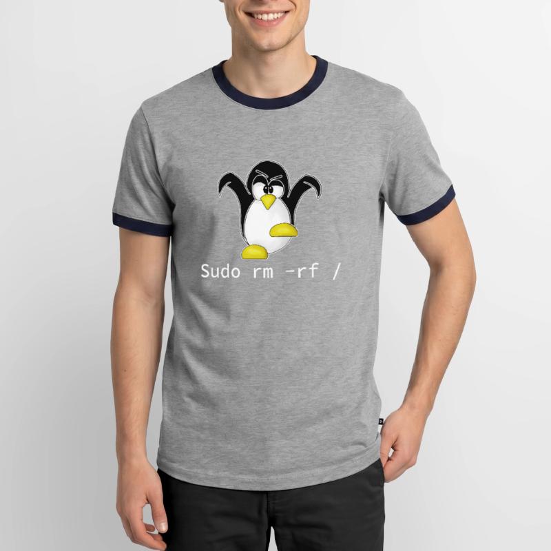 Tux Linux Penguin Sudo Rm Rf | Computer Geek Hack Men's Ringer Shirt