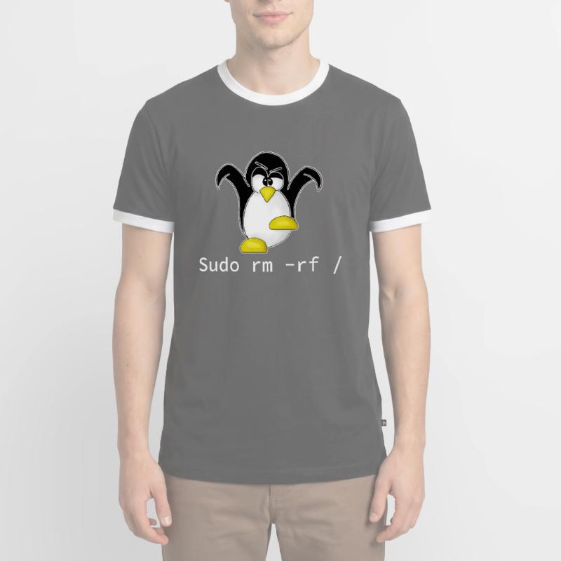 Tux Linux Penguin Sudo Rm Rf | Computer Geek Hack Men's Ringer Shirt