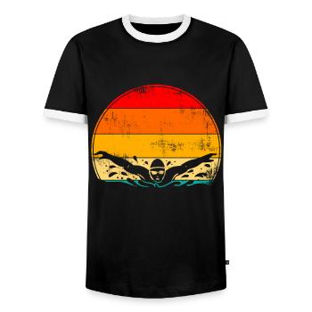 Vintage Retro Swimming Swimmer Butterfly Swim - Men's Ringer Shirt - black/white - Front - AI Model Female 172 light (172cm) & AI Model Male 178 light (178cm)