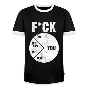 Fuck Off, It, This Shit, That, You I Circle Design - Men's Ringer Shirt - black/white - Front - AI Model Female 172 light (172cm) & AI Model Male 178 light (178cm)