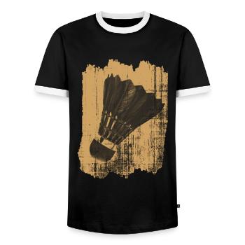 Badminton shuttlecock - Men's Ringer Shirt - black/white - Front - AI Model Female 172 light (172cm) & AI Model Male 178 light (178cm)