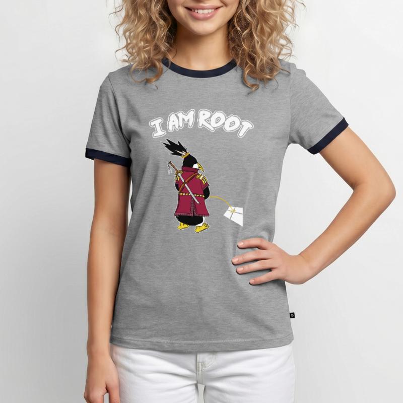 Linux Pinguin I Am Root Geeks Nerd Computer Ninja Männer Kontrast-T-Shirt