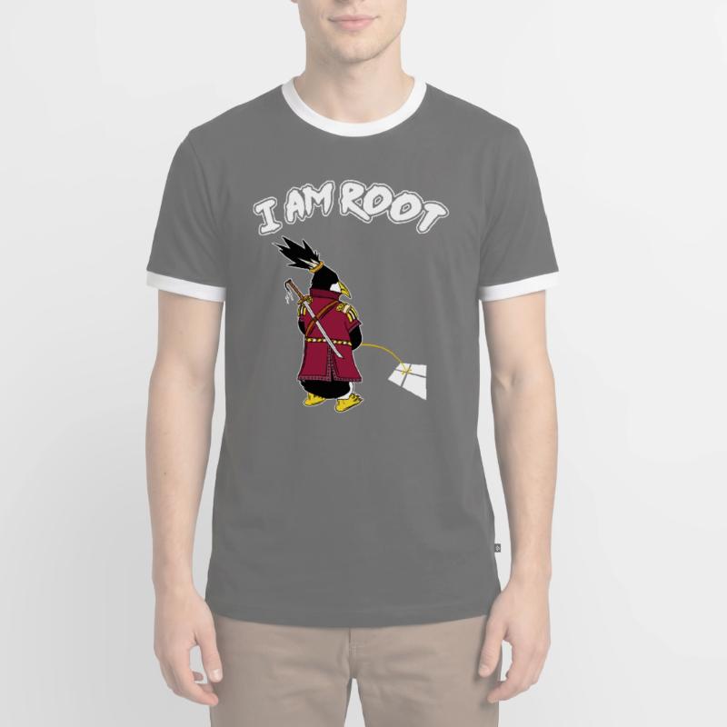 Linux Pinguin I Am Root Geeks Nerd Computer Ninja Männer Kontrast-T-Shirt