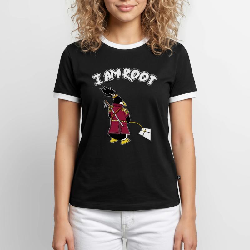 Linux Penguin I Am Root Geeks Nerd Computer Ninja Men's Ringer Shirt