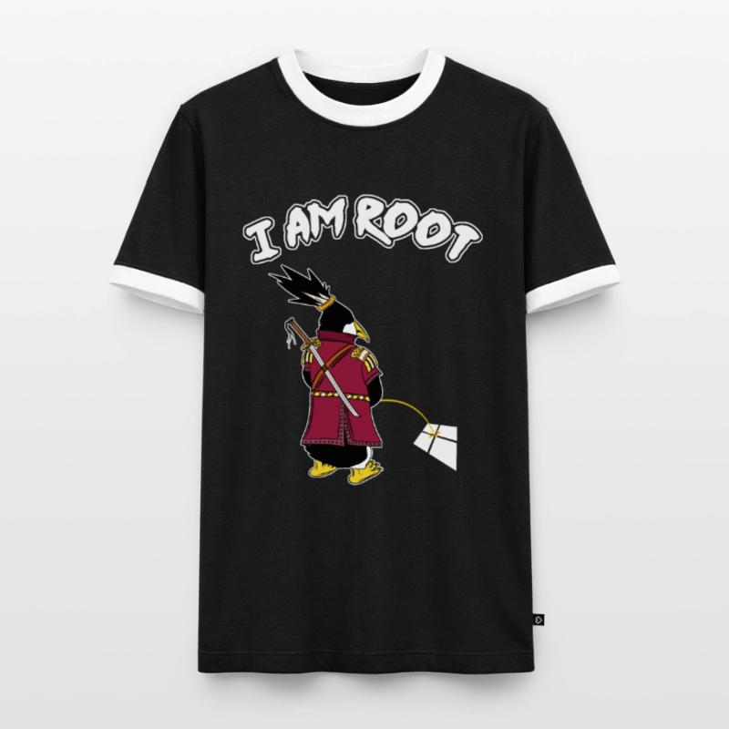 Linux Penguin I Am Root Geeks Nerd Computer Ninja Men's Ringer Shirt