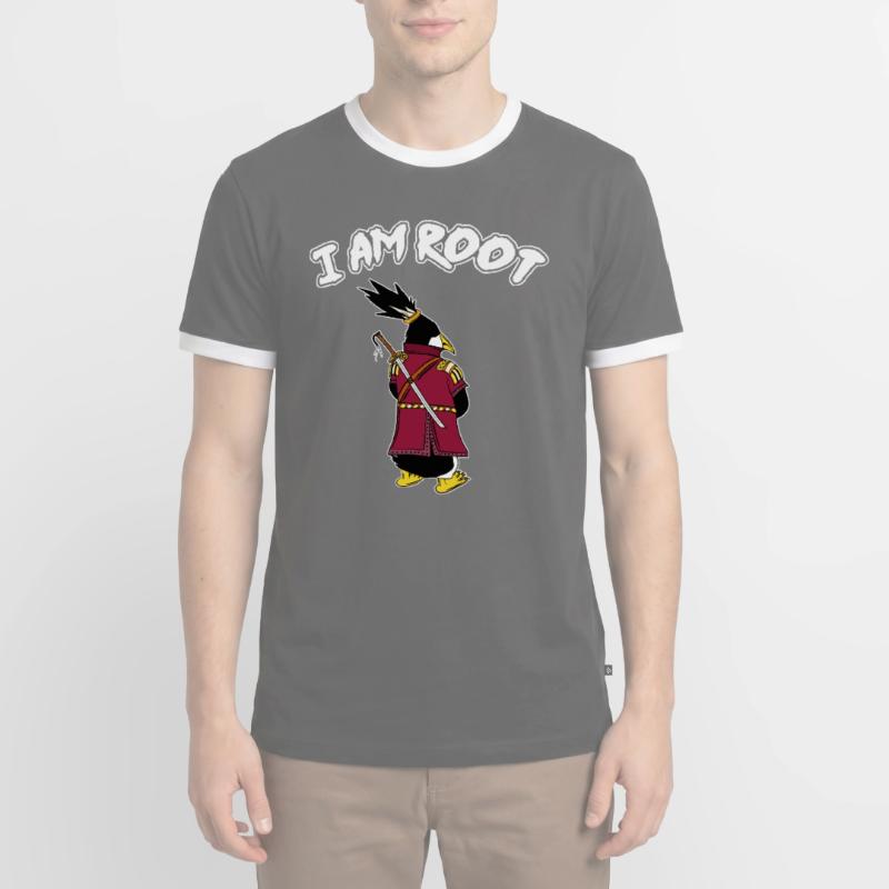 Linux Penguin I Am Root Geeks Nerd Computer Ninja Men's Ringer Shirt