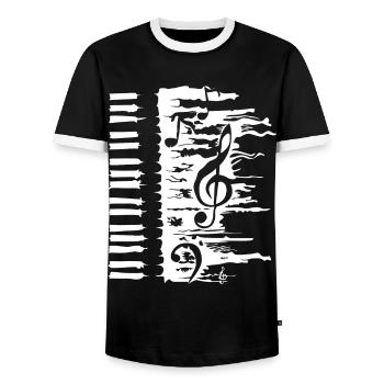 Pianist, piano player, piano, piano, - Men's Ringer Shirt - black/white - Front - AI Model Female 172 light (172cm) & AI Model Male 178 light (178cm)