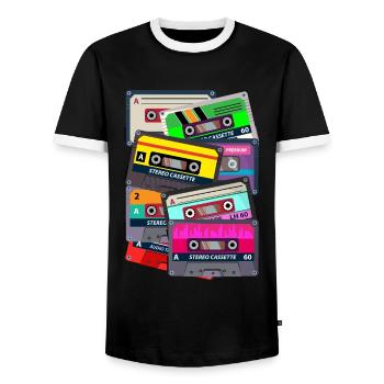 80's music - Men's Ringer Shirt - black/white - Front - AI Model Female 172 light (172cm) & AI Model Male 178 light (178cm)