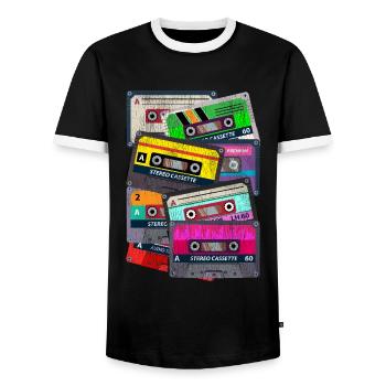 80er Kassette - Männer Kontrast-T-Shirt - Schwarz/Weiß - Vorne - AI Model Female 172 light (172cm) & AI Model Male 178 light (178cm)
