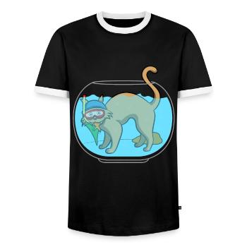 FISHING CAT TAUCHER KATZE AQUARIUM PUSSY - Männer Kontrast-T-Shirt - Schwarz/Weiß - Vorne - AI Model Female 172 light (172cm) & AI Model Male 178 light (178cm)