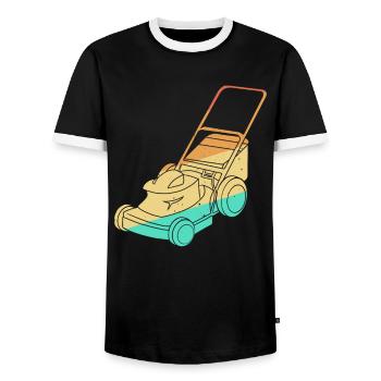 Lawn Mowing Lawn Mower Vintage Retro - Men's Ringer Shirt - black/white - Front - AI Model Female 172 light (172cm) & AI Model Male 178 light (178cm)