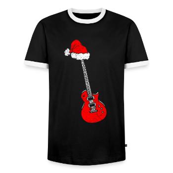 Noël musicien guitare Père Noël - T-shirt contrasté Homme - noir/blanc - Devant - AI Model Female 172 light (172cm) & AI Model Male 178 light (178cm)