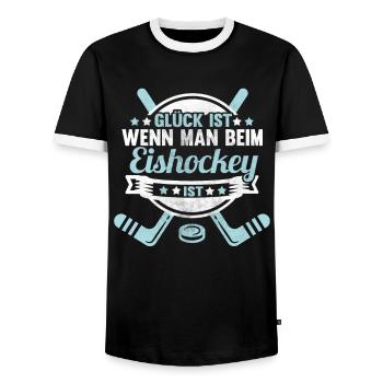 Eishockey Spruch Lustig Puck Sport Geschenk Geek - Männer Kontrast-T-Shirt - Schwarz/Weiß - Vorne - AI Model Female 172 light (172cm) & AI Model Male 178 light (178cm)
