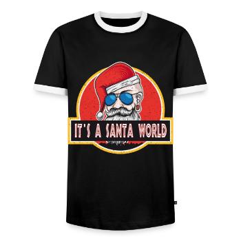 Ugly Christmas Santa Claus Santa Claus - Men's Ringer Shirt - black/white - Front - AI Model Female 172 light (172cm) & AI Model Male 178 light (178cm)