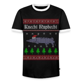 Knecht Ruphecht Ugly Christmas Angler Hecht - Männer Kontrast-T-Shirt - Schwarz/Weiß - Vorne - AI Model Female 172 light (172cm) & AI Model Male 178 light (178cm)