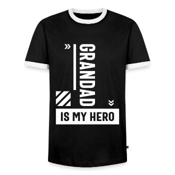 Grandad is My Hero Gift for Grandpa Fathers Day - Men's Ringer Shirt - black/white - Front - AI Model Female 172 light (172cm) & AI Model Male 178 light (178cm)