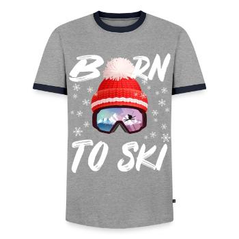 Né pour skier - T-shirt contrasté Homme - gris/marine  - Devant - AI Model Female 172 light (172cm) & AI Model Male 178 light (178cm)