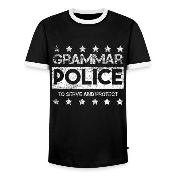 Grammar Police - Men's Ringer Shirt - black/white - Front - AI Model Female 172 light (172cm) & AI Model Male 178 light (178cm)