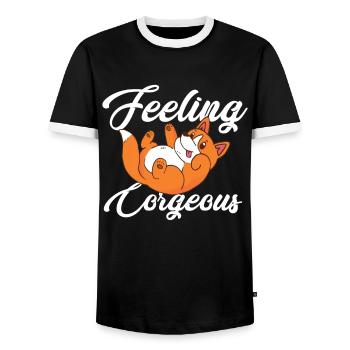 Cardigan Chien Corgi Pembroke - T-shirt contrasté Homme - noir/blanc - Devant - AI Model Female 172 light (172cm) & AI Model Male 178 light (178cm)