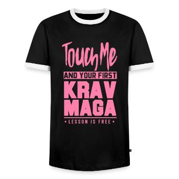 Martial Arts defense Krav Maga fighter mom - Men's Ringer Shirt - black/white - Front - AI Model Female 172 light (172cm) & AI Model Male 178 light (178cm)