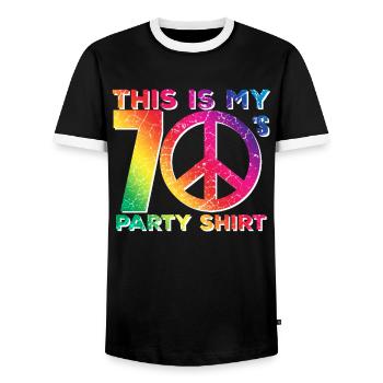 70s 70s Seventies Retro Hippie - Men's Ringer Shirt - black/white - Front - AI Model Female 172 light (172cm) & AI Model Male 178 light (178cm)