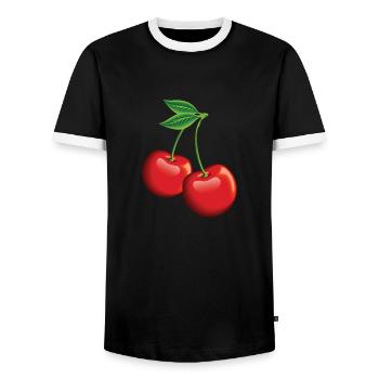Red Cherries Cherries Cherries Cherry - Men's Ringer Shirt - black/white - Front - AI Model Female 172 light (172cm) & AI Model Male 178 light (178cm)