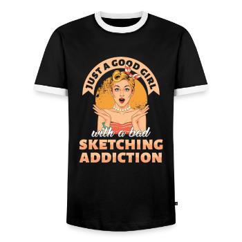 Gerade ein gutes Mädchen, das Sucht-Geschenk skizziert - Männer Kontrast-T-Shirt - Schwarz/Weiß - Vorne - AI Model Female 172 light (172cm) & AI Model Male 178 light (178cm)