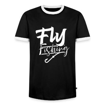Fliegenfischer Fliegenfischen Angler Angeln Fliege - Männer Kontrast-T-Shirt - Schwarz/Weiß - Vorne - AI Model Female 172 light (172cm) & AI Model Male 178 light (178cm)