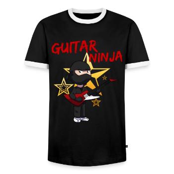 Ninja guitar guitar player guitar boy guitar - T-shirt contrasté Homme - noir/blanc - Devant - AI Model Female 172 light (172cm) & AI Model Male 178 light (178cm)