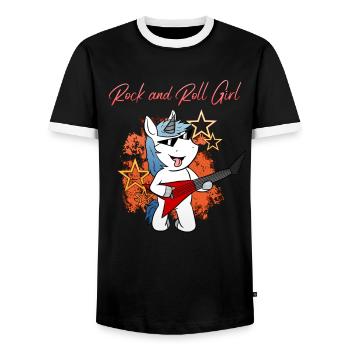 Unicorn Electric Guitar Egitarristin E-Gitarristin - Männer Kontrast-T-Shirt - Schwarz/Weiß - Vorne - AI Model Female 172 light (172cm) & AI Model Male 178 light (178cm)