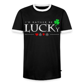 I'd Rather Be Lucky Saying Poker Player Gift - Men's Ringer Shirt - black/white - Front - AI Model Female 172 light (172cm) & AI Model Male 178 light (178cm)