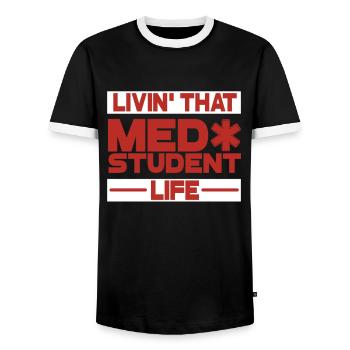 Étudiant en médecine - T-shirt contrasté Homme - noir/blanc - Devant - AI Model Female 172 light (172cm) & AI Model Male 178 light (178cm)