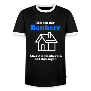 Men's builder Gift idea for house construction Topping-out ceremony - Men's Ringer Shirt - black/white - Front - AI Model Female 172 light (172cm) & AI Model Male 178 light (178cm)