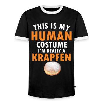 Donut Costume - Carnival Donut Human Costume - Men's Ringer Shirt - black/white - Front - AI Model Female 172 light (172cm) & AI Model Male 178 light (178cm)