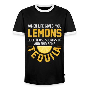 Tequila toast - Men's Ringer Shirt - black/white - Front - AI Model Female 172 light (172cm) & AI Model Male 178 light (178cm)
