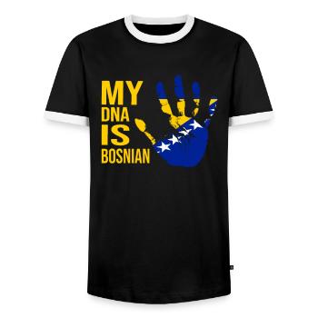 My DNA Is Bosnian, Bosnia Flag, Bosnia - Männer Kontrast-T-Shirt - Schwarz/Weiß - Vorne - AI Model Female 172 light (172cm) & AI Model Male 178 light (178cm)