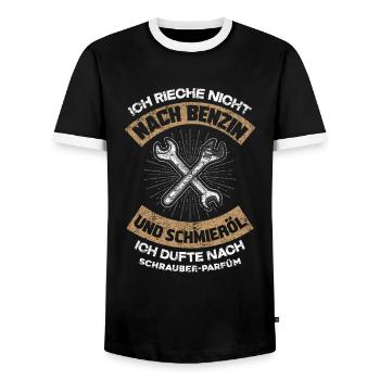 Mechaniker Parfüm - Männer Kontrast-T-Shirt - Schwarz/Weiß - Vorne - AI Model Female 172 light (172cm) & AI Model Male 178 light (178cm)