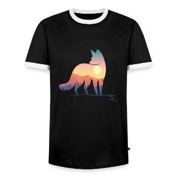 Silhouette de renard avec art paysage nature - T-shirt contrasté Homme - noir/blanc - Devant - AI Model Female 172 light (172cm) & AI Model Male 178 light (178cm)