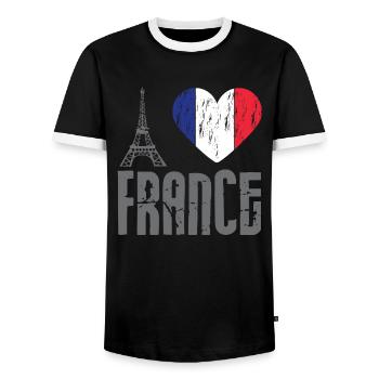 I love France I love France Paris Eiffeltum - Men's Ringer Shirt - black/white - Front - AI Model Female 172 light (172cm) & AI Model Male 178 light (178cm)