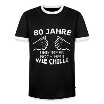 80.Geburtstag - Männer Kontrast-T-Shirt - Schwarz/Weiß - Vorne - AI Model Female 172 light (172cm) & AI Model Male 178 light (178cm)