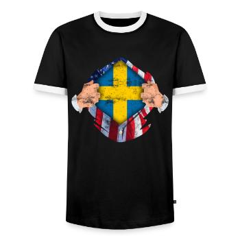 Schweden USA Heimat Länder Wappen Flagge Stolz - Männer Kontrast-T-Shirt - Schwarz/Weiß - Vorne - AI Model Female 172 light (172cm) & AI Model Male 178 light (178cm)