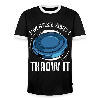 Frisbee - Men's Ringer Shirt - black/white - Front - AI Model Female 172 light (172cm) & AI Model Male 178 light (178cm)
