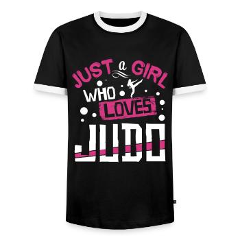 Judo Girls - Men's Ringer Shirt - black/white - Front - AI Model Female 172 light (172cm) & AI Model Male 178 light (178cm)