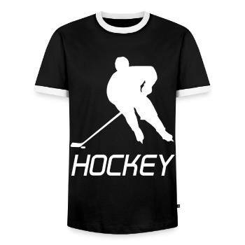 Ice Hockey Ice Hockey Game Ice Hockey Hockey - Men's Ringer Shirt - black/white - Front - AI Model Female 172 light (172cm) & AI Model Male 178 light (178cm)